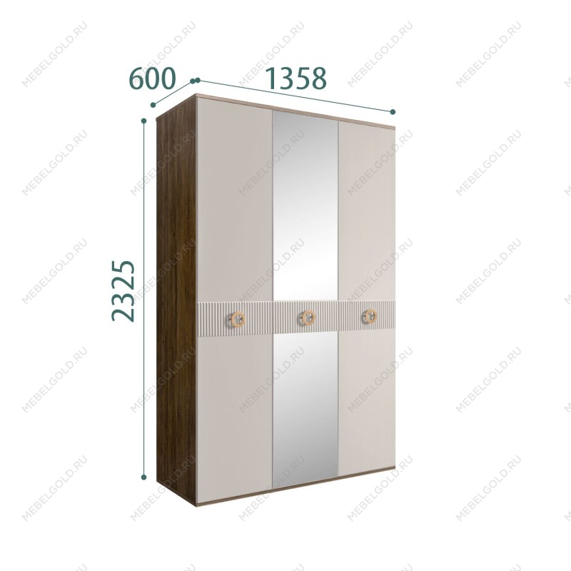 Шкаф 3-х дверный с зеркалом Bogemia Woodline Fi (Шелк/Золото) БМШ1/3