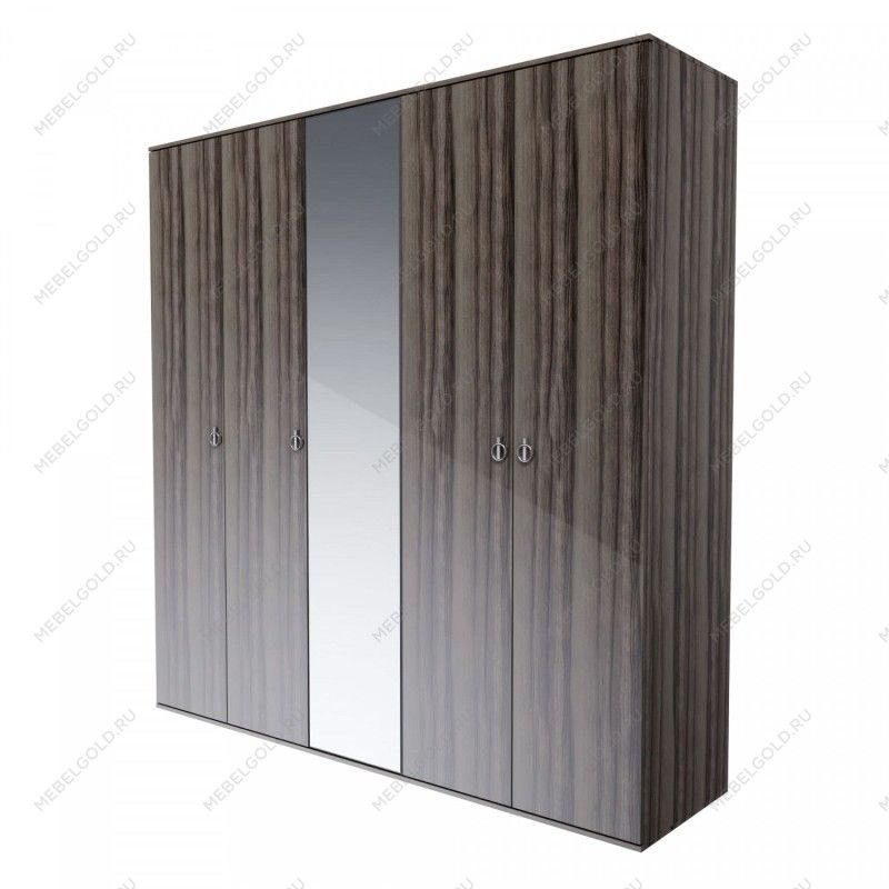 Шкаф 5-ти дверный с зеркалом Римини (Орех империя/Серебро) РМШ1/5