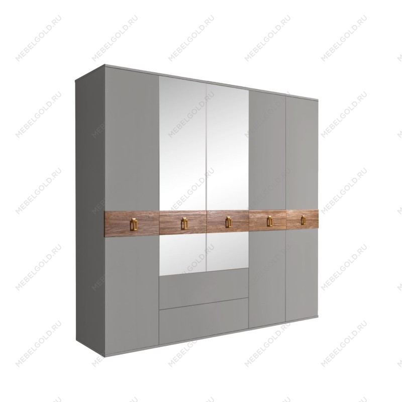 Шкаф 5-ти дверный с зеркалами, с ящиками, Bogemia Wood Fa (Серый/Золото) БМШ1/51(Wo)