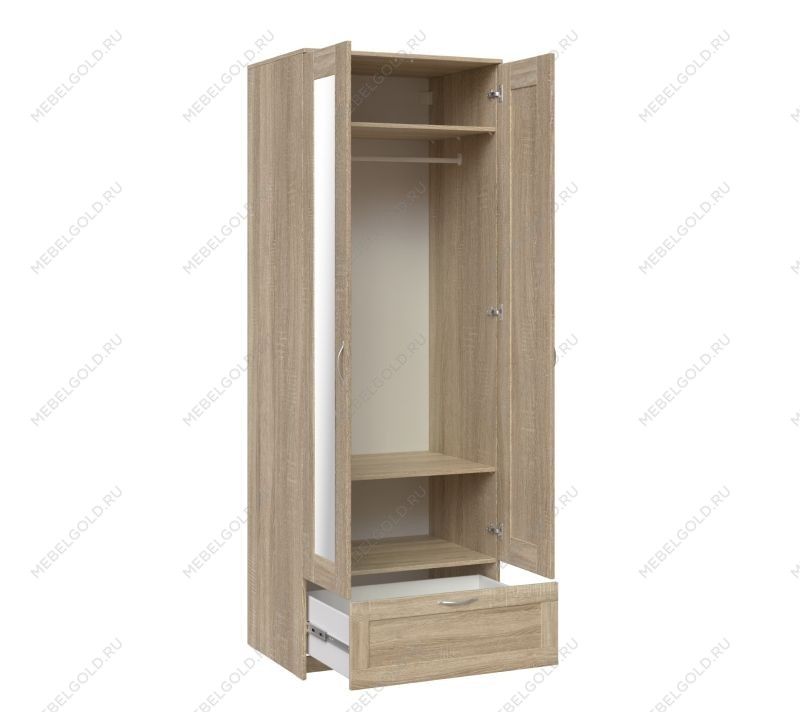 БРИМНЭС / СИРИУС Шкаф двухдверный ИКЕА / IKEA с одним выдвижным ящикам и двумя зеркалами, Дуб Сонома | изображение 2