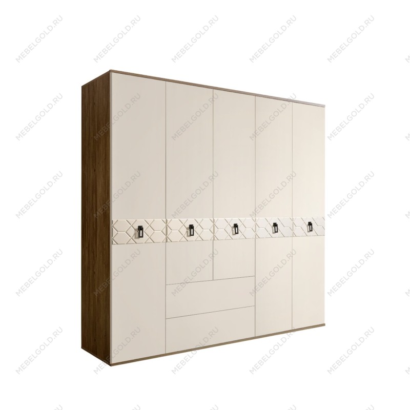 Шкаф 5-ти дверный с ящиками, Bogemia Woodline Fa (Слоновая кость/Черный) БМШ2/51(Fa)