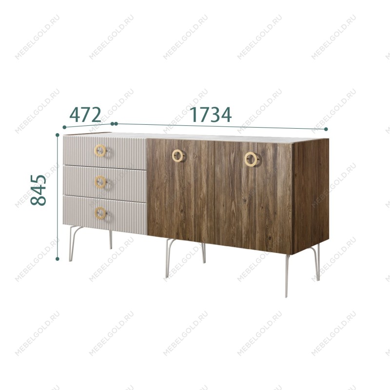 Комод 1.6м Bogemia Woodline Wood Fi (Шелк) (Novabuk/Золото) БМКМ-4