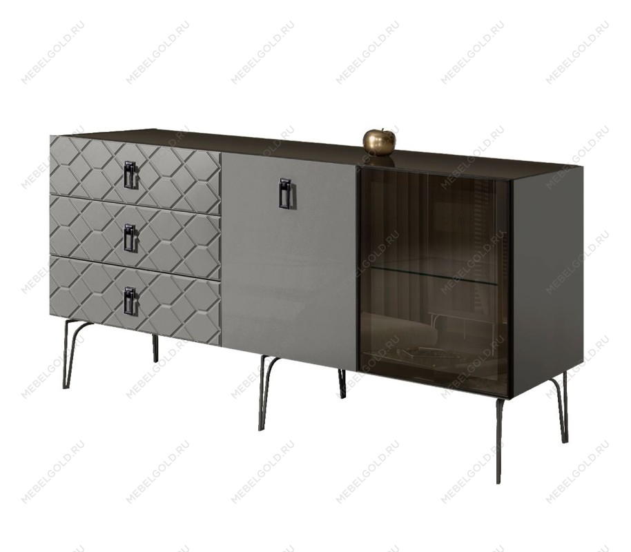 Комод 1.6м Bogemia Farfalle (Серый) (Lakobel/Черный) БМКМ-4(Fa)[5][10]