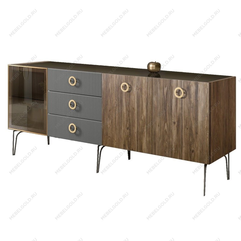 Комод 2.1м Bogemia Woodline Wood Fi (Серый) (Lakobel/Золото) БМКМ-5[4]