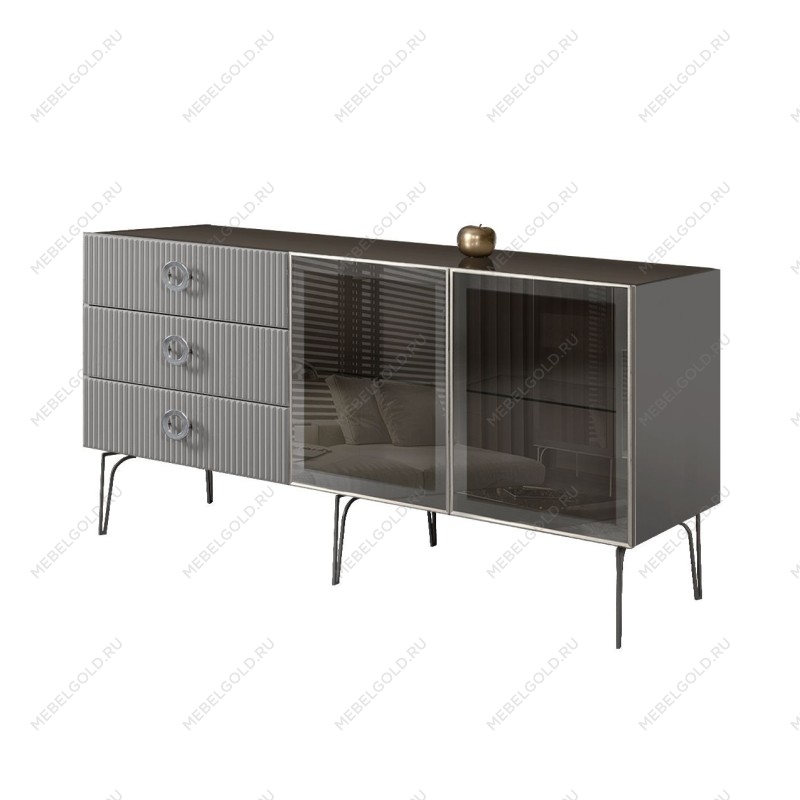 Комод 1.6м Bogemia Fillini (Серый) (Lakobel/Хром) БМКМ-4(Fi)[5]