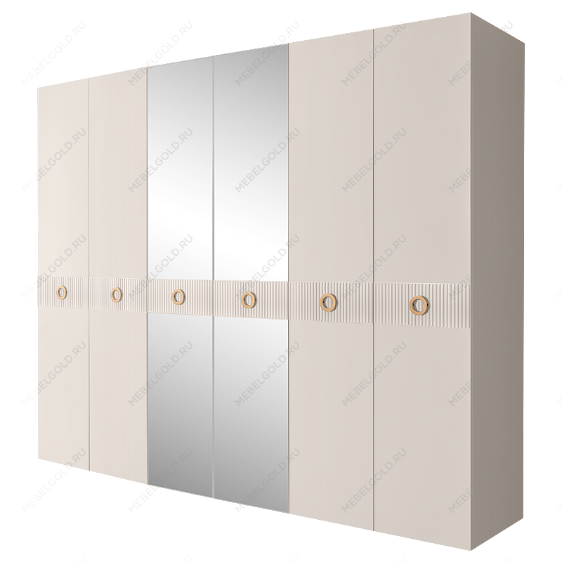 Шкаф 6-ти дв. с зеркалами Bogemia Fillini (Слоновая кость/Золото) БМШ1/6(Fi)