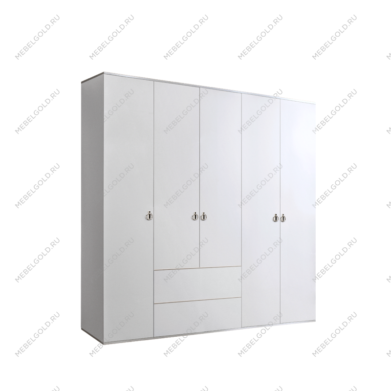 Шкаф 5-ти дверный с ящиками Римини (Белый/Серебро) РМШ2/51