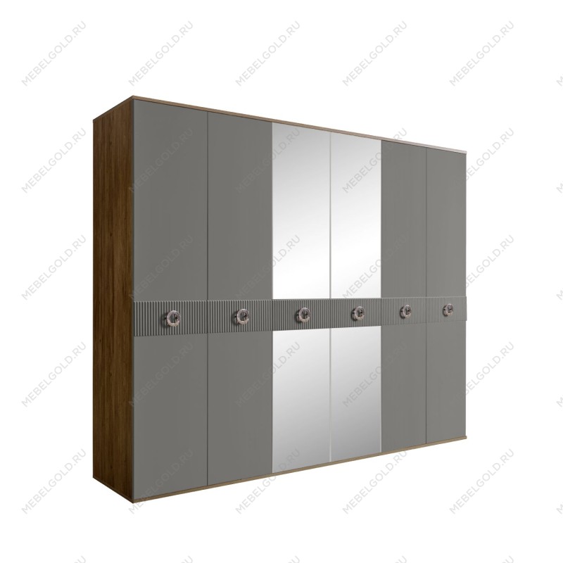 Шкаф 6-ти дв. с зеркалами Bogemia Woodline Fi (Серый/Хром) БМШ1/6(Fi)
