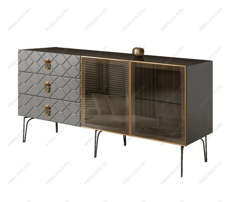 Комод 1.6м Bogemia Farfalle (Серый) (Lakobel/Золото) БМКМ-4(Fa)[5]