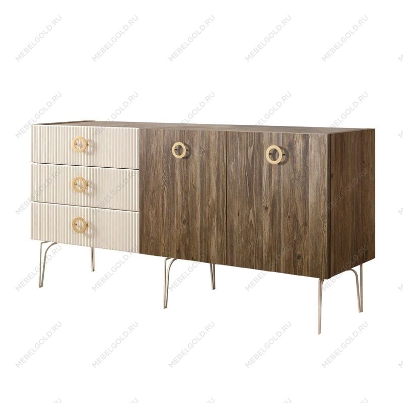 Комод 1.6м Bogemia Woodline Wood Fi (Слоновая кость) (Novabuk/Золото) БМКМ-4
