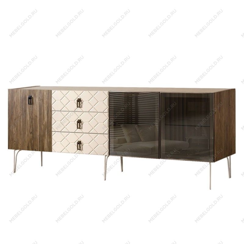 Комод 2.1м Bogemia Woodline Wood Fa (Слоновая кость) (Novabuk/Черный) БМКМ-5[5][10]