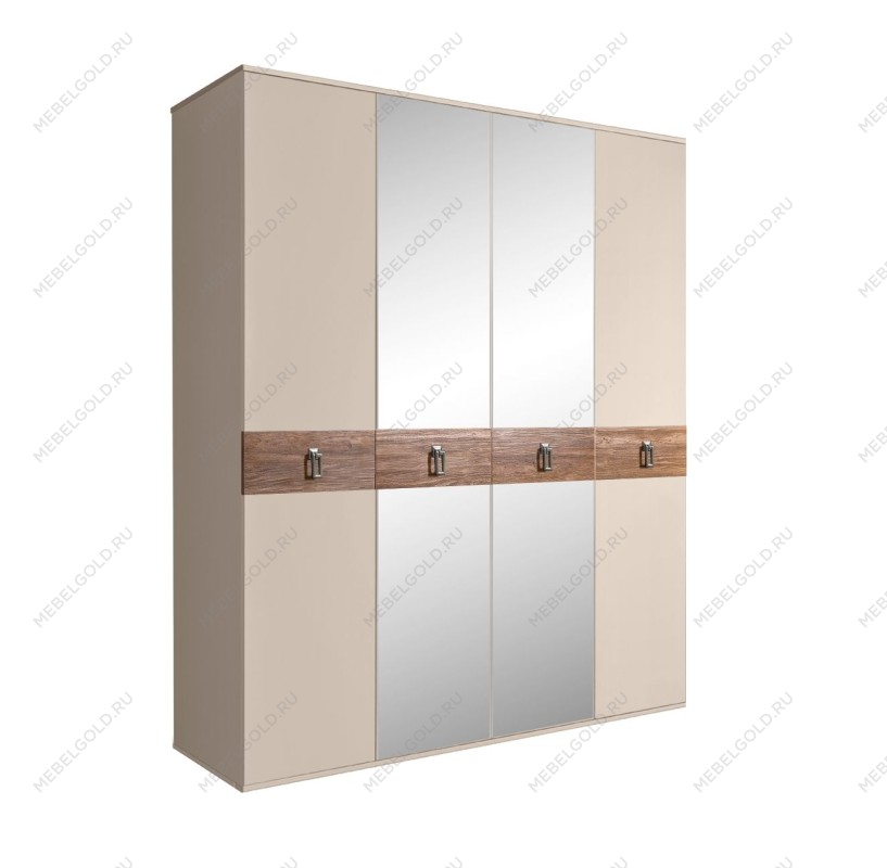 Шкаф 4-х дв. с зеркалами Bogemia Wood Fa (Ваниль/Хром) БМШ1/4(Wo)