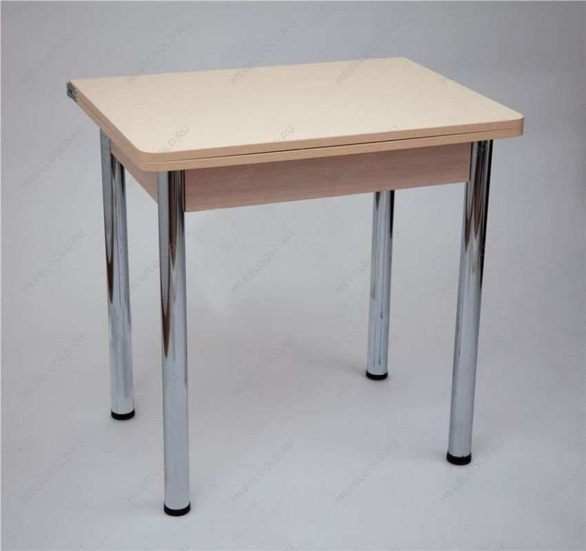 Стол обеденный ЛС-831 (Бежевые круги/ноги Хром/кромка+царги Дуб беленый)