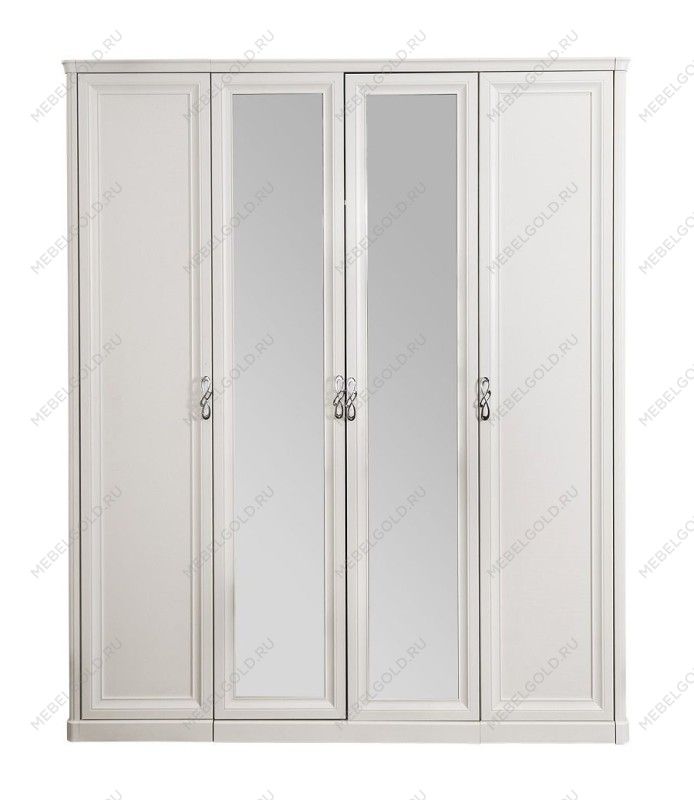 Шкаф Мишель 4-дверный (2+2) с зеркалом белый матовый | изображение 1