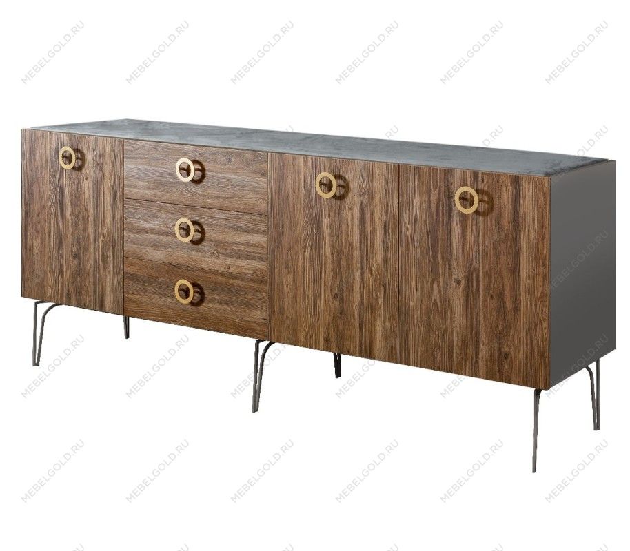 Комод 2.1м Bogemia Wood Fi (Серый) (Novabuk/Золото) БМКМ-5(Wo)