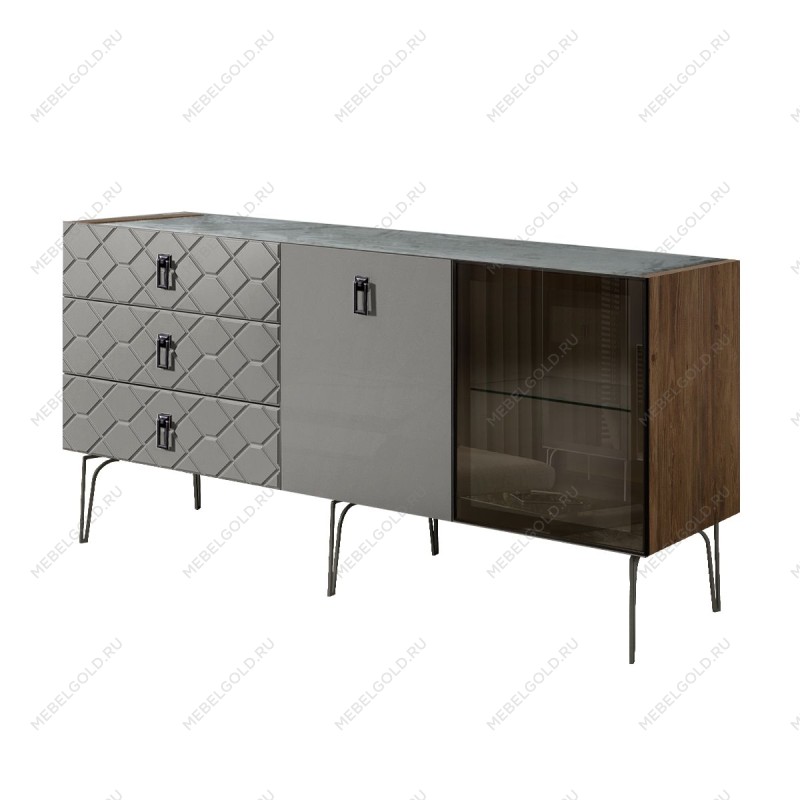 Комод 1.6м Bogemia Woodline Fa (Серый) (Novabuk/Черный) БМКМ-4[5][10]