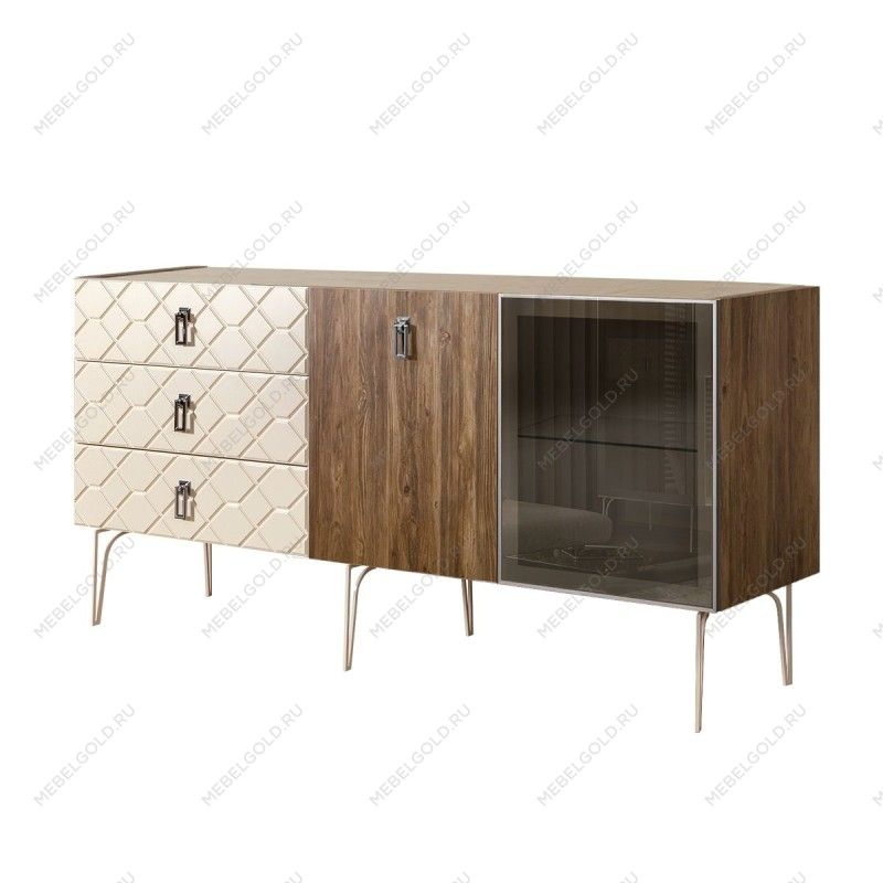 Комод 1.6м Bogemia Woodline Wood Fa (Слоновая кость) (Novabuk/Хром) БМКМ-4[5][10]