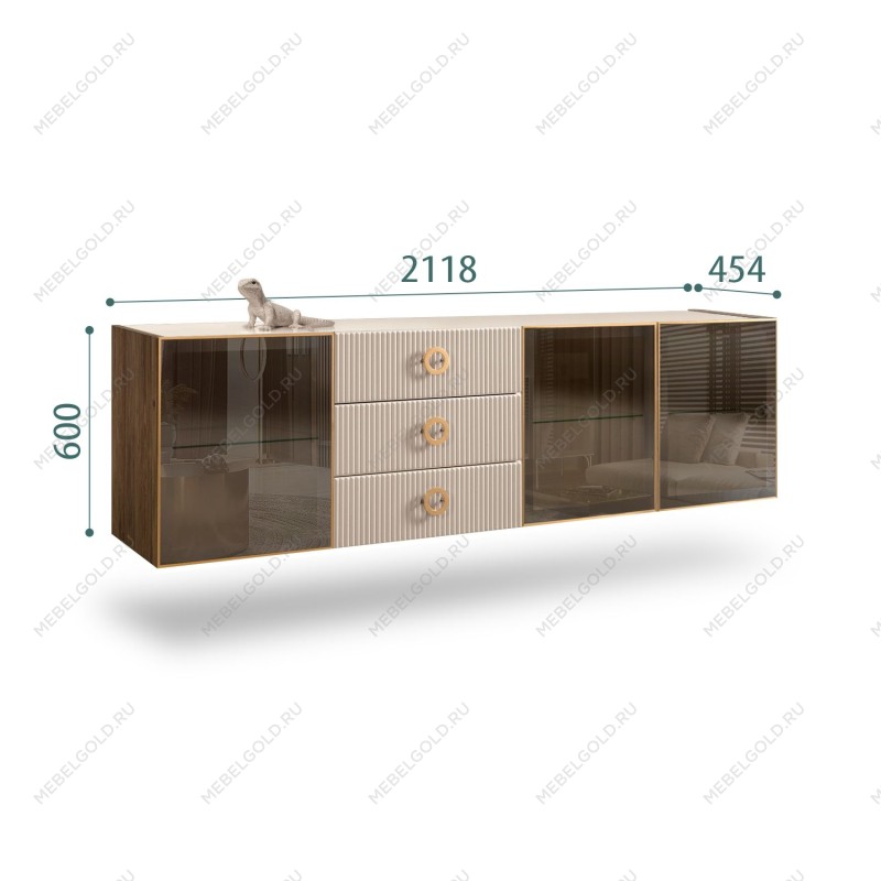 Комод 2.1м Bogemia Woodline Fly Fi (Ваниль) (Lakobel/Золото) БМКМ-5[5]