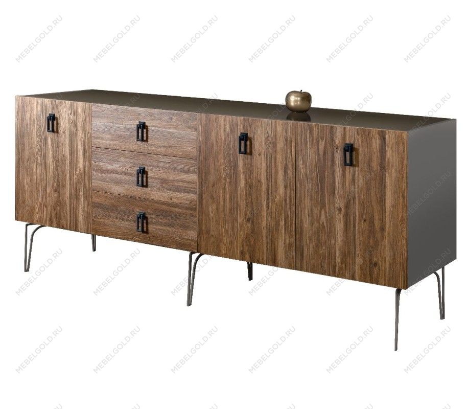 Комод 2.1м Bogemia Wood Fa (Серый) (Lakobel/Черный) БМКМ-5(Wo)