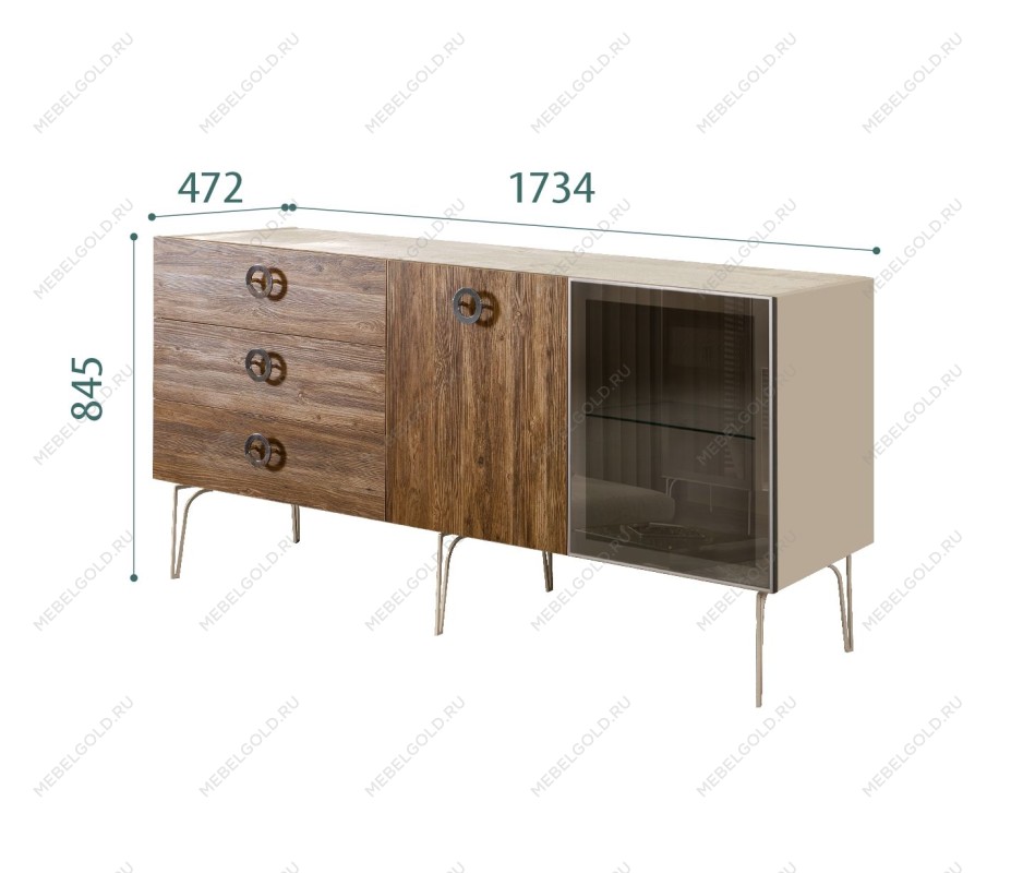 Комод 1.6м Bogemia Wood Fi (Ваниль) (Novabuk/Хром) БМКМ-4(Wo)[5][10]