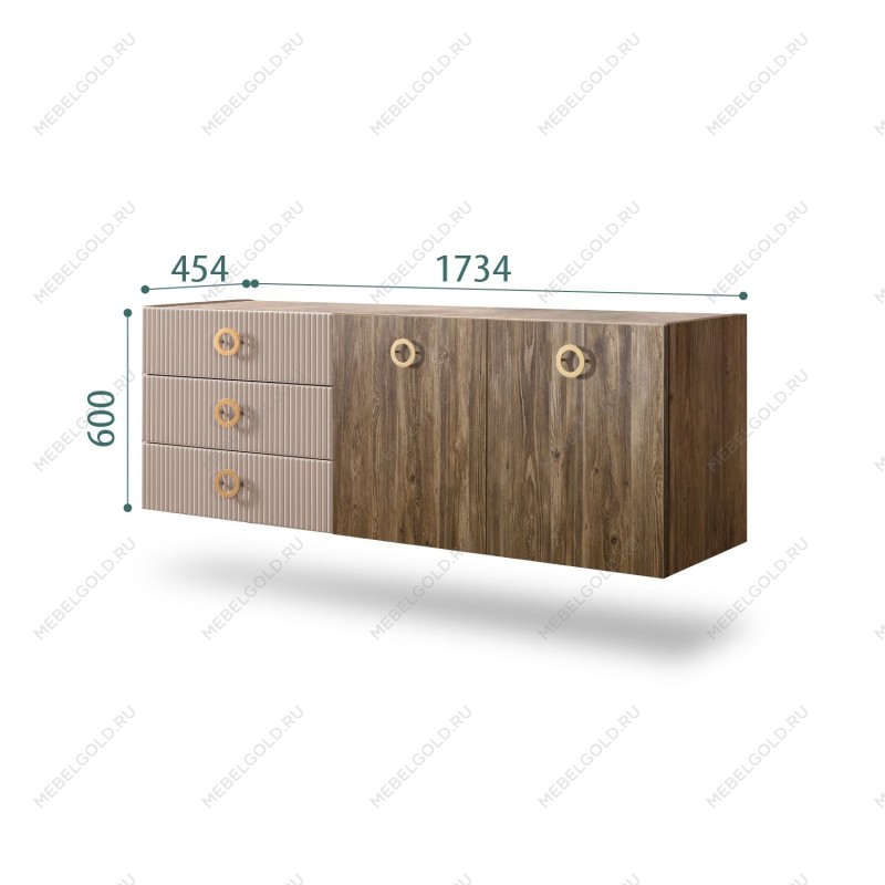 Комод 1.6м Bogemia Woodline Fly Wood Fi (Мокка) (Novabuk/Золото) БМКМ-4