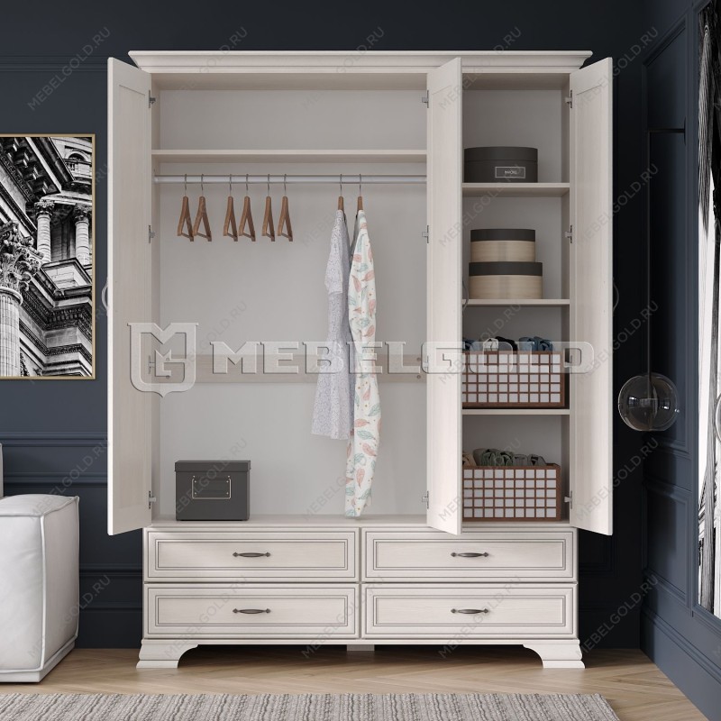 Шкаф 3-створчатый Тиффани 3D4S вудлайн кремовый | изображение 3