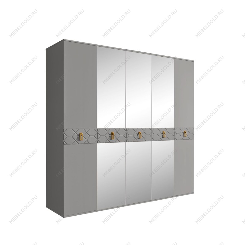 Шкаф 6-ти дв. с зеркалами Bogemia Farfalle (Серый/Золото) БМШ1/6(Fa)