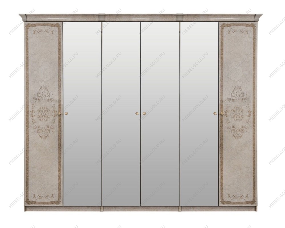 Шкаф Патрисия 6-дверный (2+2+2) с зеркалом крем корень глянец | изображение 1