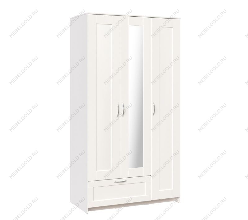 БРИМНЭС / СИРИУС Шкаф трёхдверный ИКЕА / IKEA белый с одним выдвижным ящиком и зеркалом | изображение 3