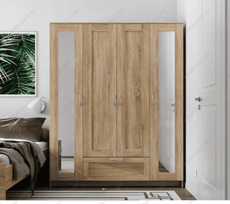 БРИМНЭС / СИРИУС Шкаф ИКЕА / IKEA комбинированный 4 двери и 1 ящик сонома (с 2 зеркалами) | изображение 4