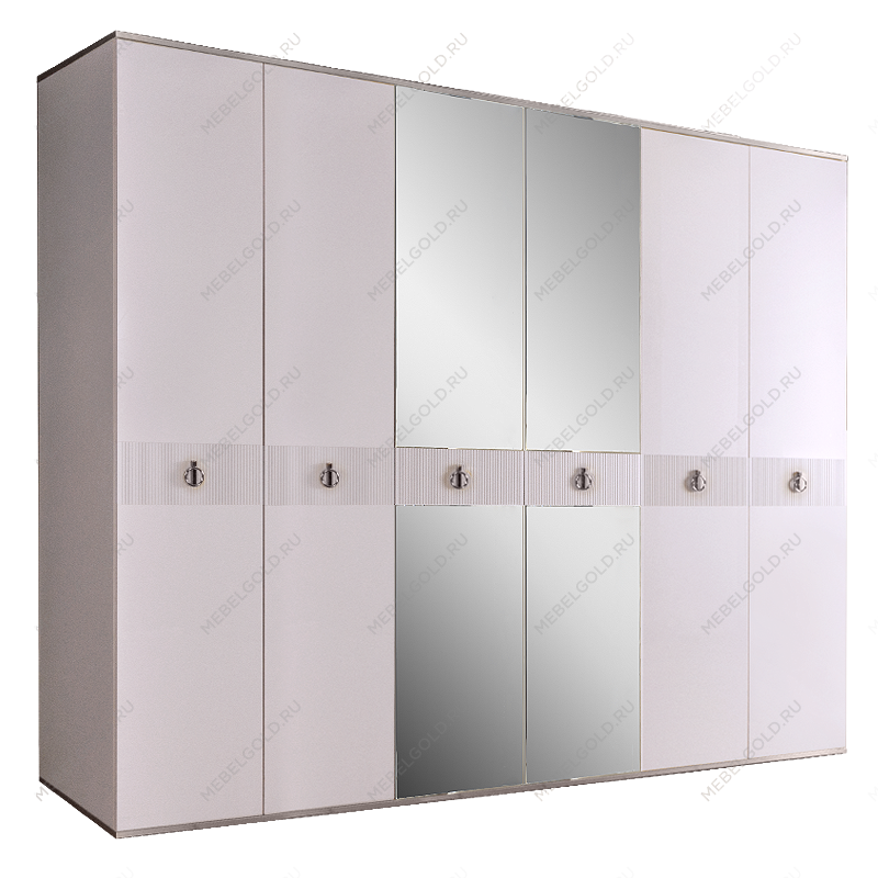 Шкаф 6-ти дверный с зеркалом Римини СОЛО (Белый/Серебро) РМШ1/6(s)