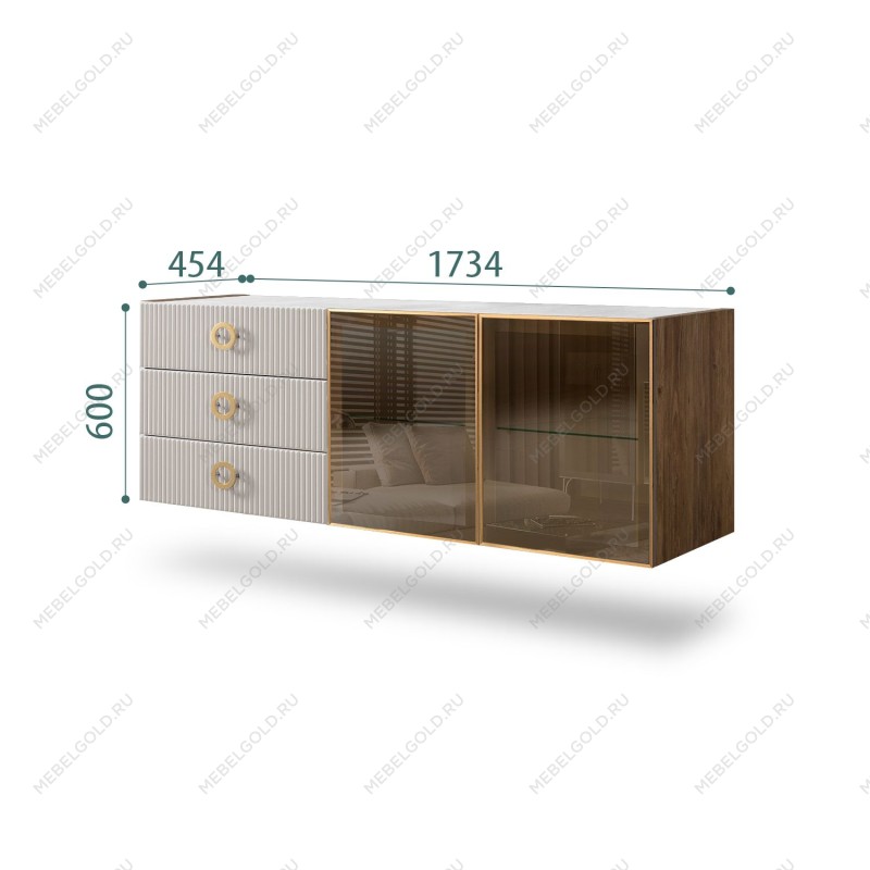 Комод 1.6м Bogemia Woodline Fly Fi (Шелк) (Novabuk/Золото) БМКМ-4[5]