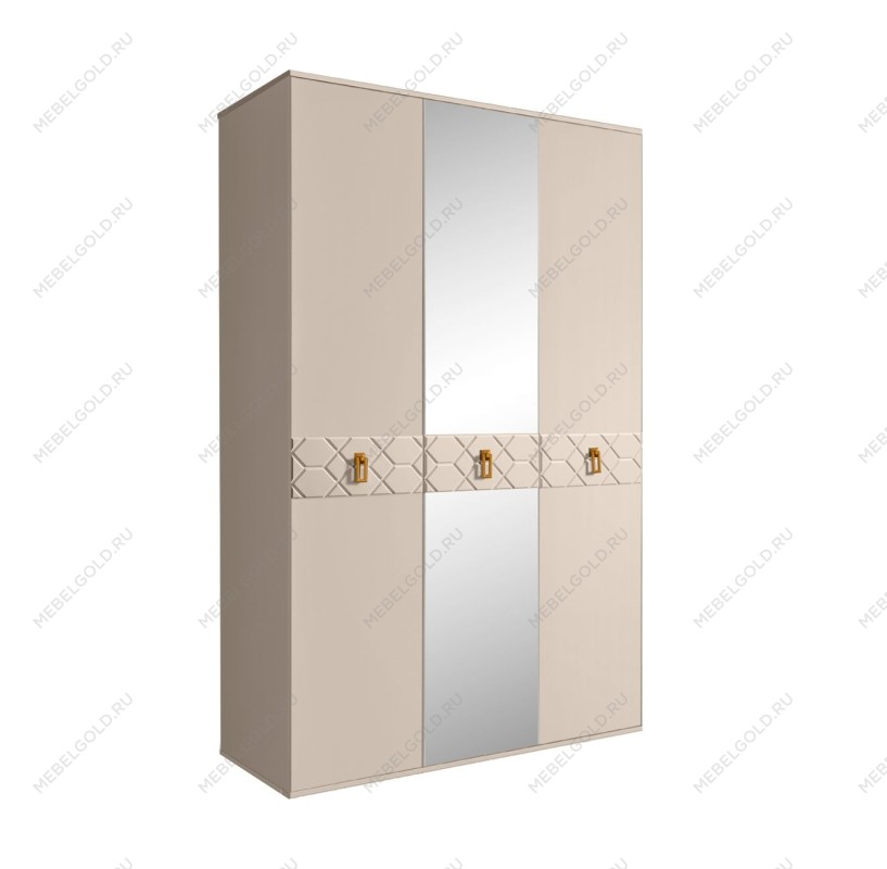 Шкаф 3-х дверный с зеркалом Bogemia Farfalle (Ваниль/Золото) БМШ1/3(Fa)