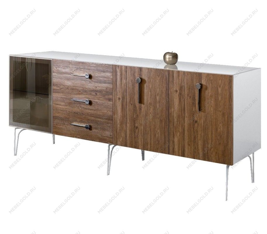 Комод 2.1м Bogemia Wood Wo (Белый) (Lakobel/Хром) БМКМ-5(Wo)[4]