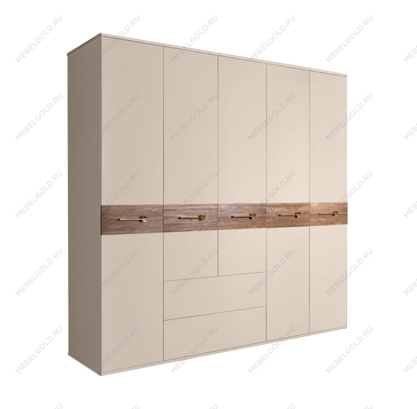 Шкаф 5-ти дверный с ящиками, Bogemia Wood Wo (Ваниль/Золото) БМШ2/51(Wo)
