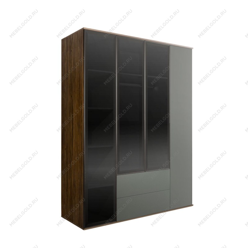 Шкаф 4-х дв. с ящиками Bogemia Woodline Air (Серый/Черный) БМШ2/42(3)