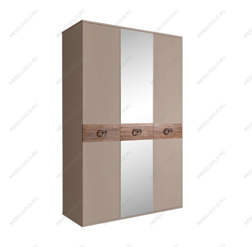 Шкаф 3-х дверный с зеркалом Bogemia Wood Fi (Мокка/Хром) БМШ1/3(Wo)