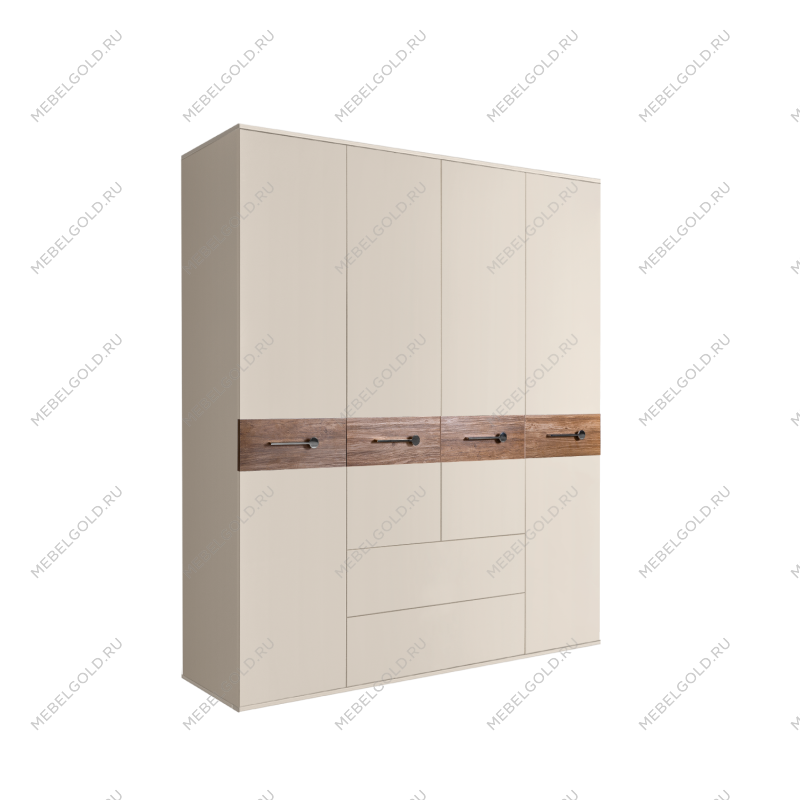 Шкаф 4-х дверный с ящиками, Bogemia Wood Wo (Слоновая кость/Хром) БМШ2/41(Wo)