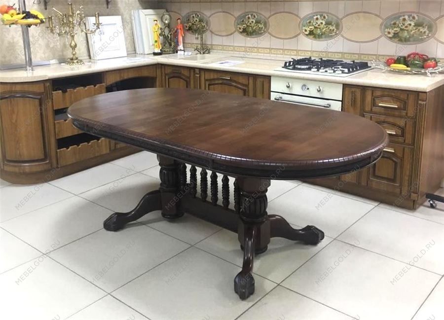 Стол АЗИЯ-М (Матовый лак/Темный орех/патина черная) 106х160х200х240