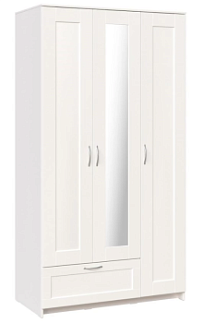 БРИМНЭС / СИРИУС Шкаф трёхдверный ИКЕА / IKEA белый с одним выдвижным ящиком и зеркалом