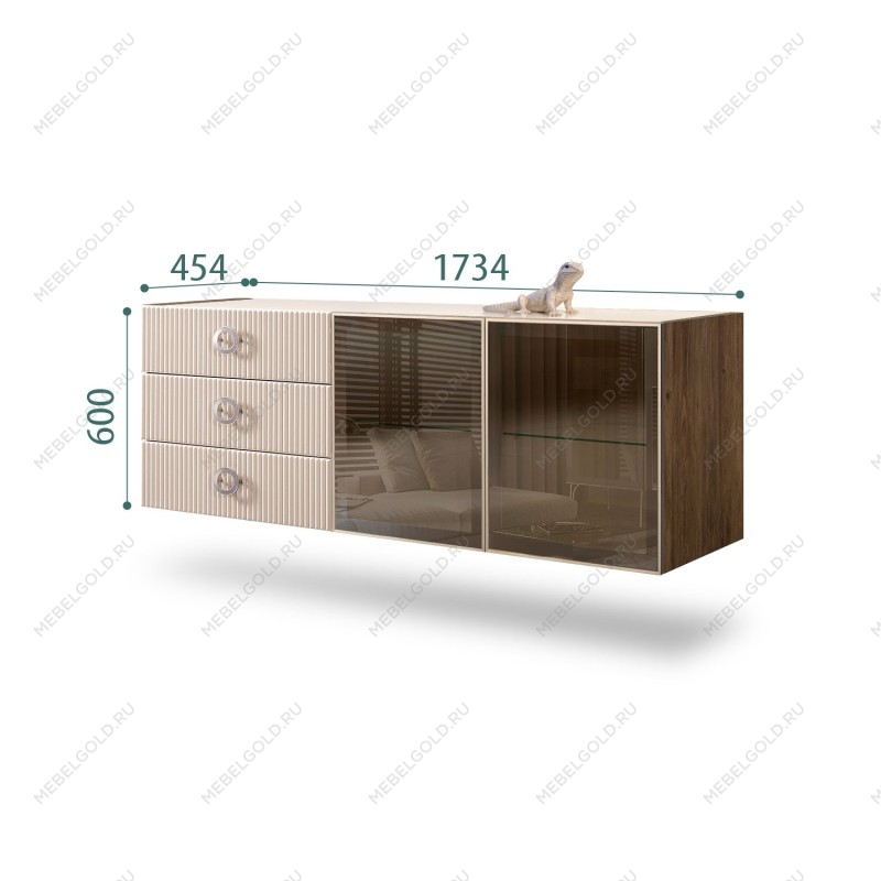 Комод 1.6м Bogemia Woodline Fly Fi (Ваниль) (Lakobel/Хром) БМКМ-4[5]