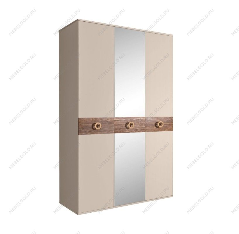 Шкаф 3-х дверный с зеркалом Bogemia Wood Fi (Ваниль/Золото) БМШ1/3(Wo)