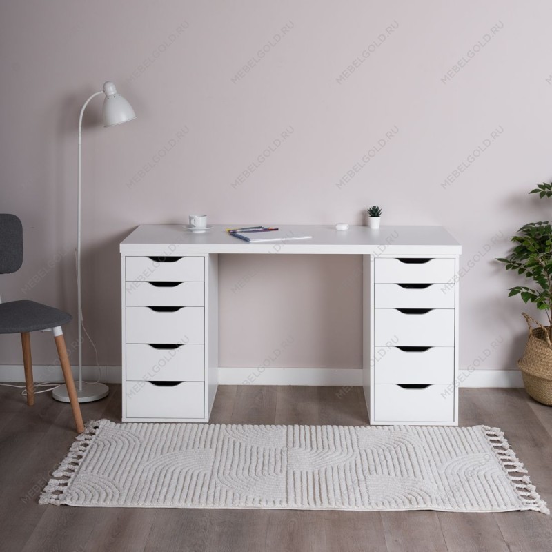 ИНГАР стол письменный ИКЕА / IKEA белый, 140x75, с двумя тумбами | изображение 4