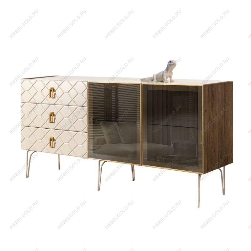 Комод 1.6м Bogemia Woodline Fa (Слоновая кость) (Lakobel/Золото) БМКМ-4[5]