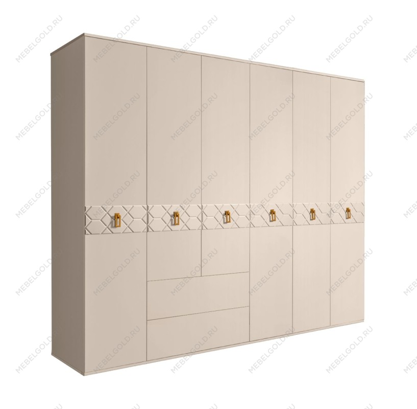 Шкаф 6-ти дверный с ящиками, Bogemia Farfalle (Ваниль/Золото) БМШ2/61(Fa)