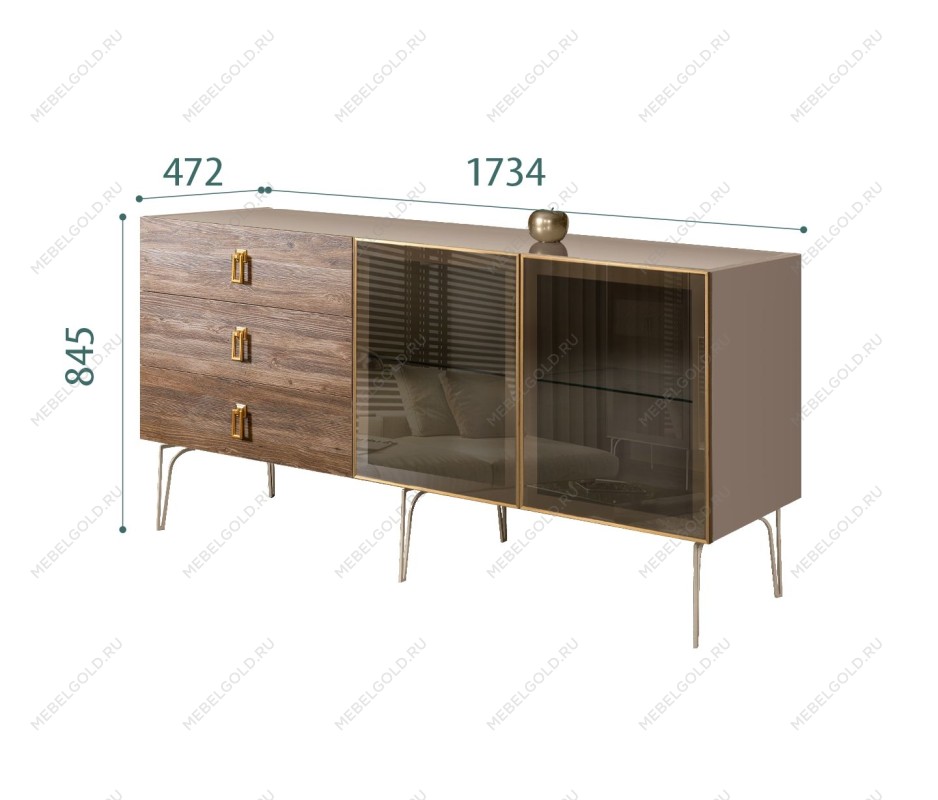 Комод 1.6м Bogemia Wood Fa (Мокка) (Lakobel/Золото) БМКМ-4(Wo)[5]