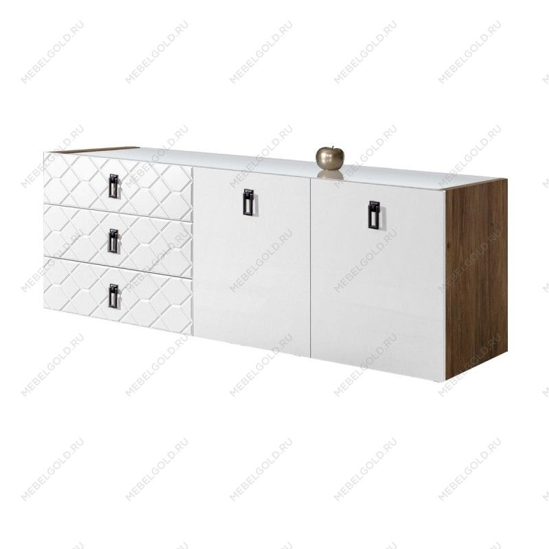 Комод 1.6м Bogemia Woodline Fly Fa (Белый) (Lakobel/Черный) БМКМ-4