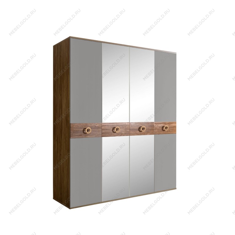 Шкаф 4-х дв. с зеркалами Bogemia Woodline Wood Fi (Серый/Золото) БМШ1/4(Wo)