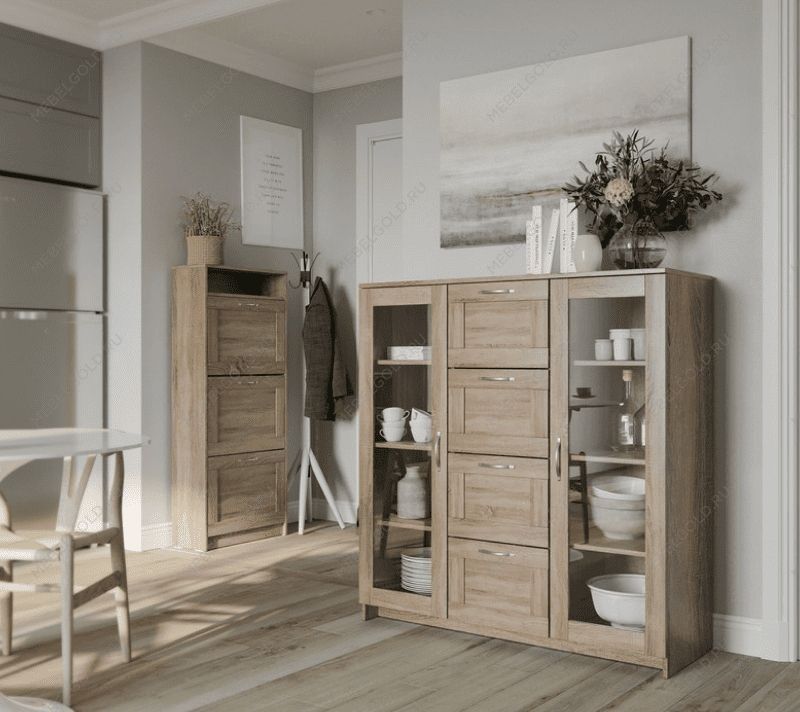 БРИМНЭС / СИРИУС тумба ИКЕА / IKEA 2 двери со стеклом и 4 ящика 117х123 сонома | изображение 4