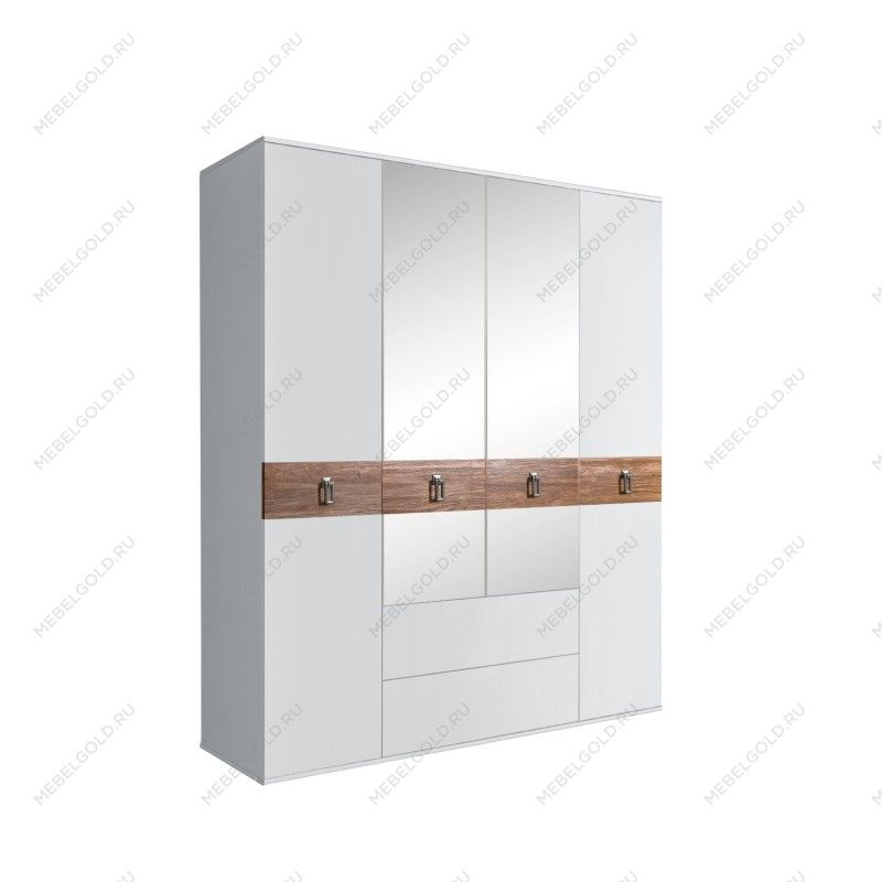 Шкаф 4-х дверный с зеркалами, с ящиками, Bogemia Wood Fa (Белый/Хром) БМШ1/41(Wo)
